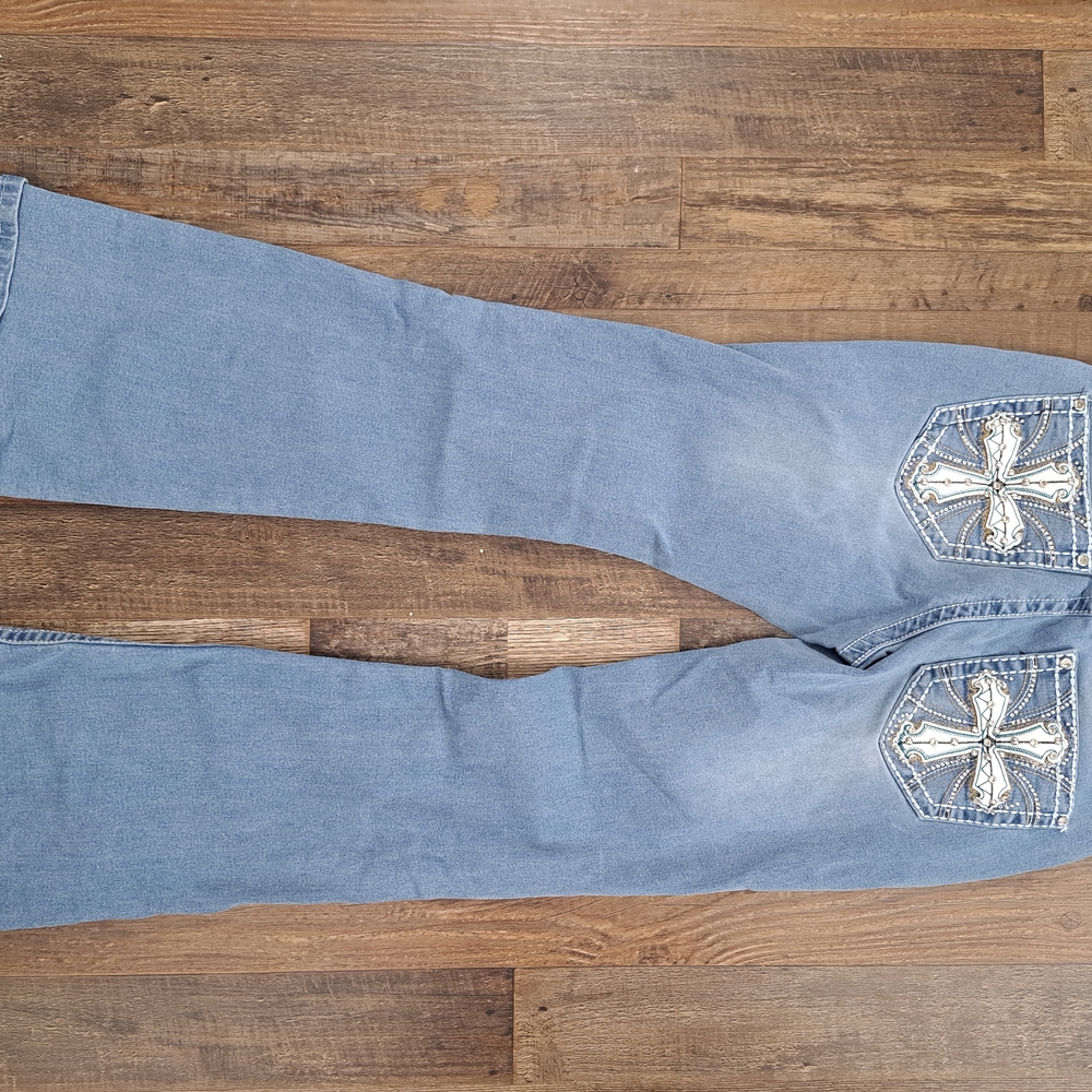 BAMBOO Light Blue Flare Jeans with Embroidered Pockets